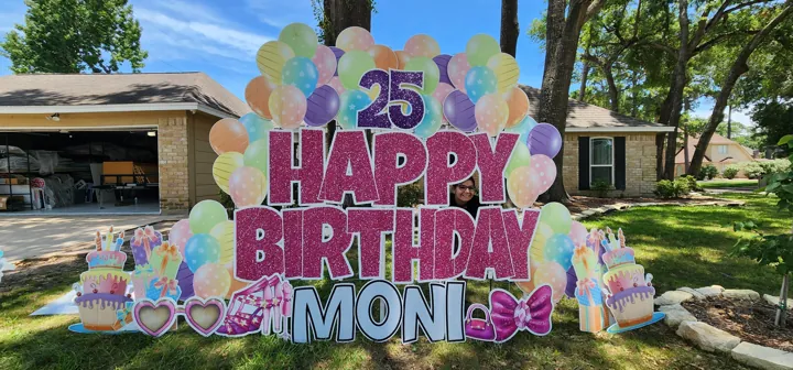 Personalized yard greeting with bright colors for a birthday celebration