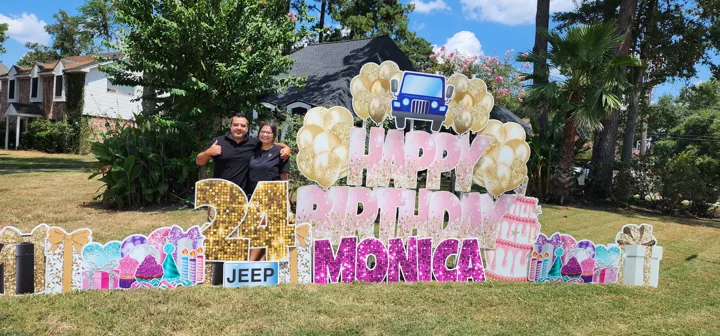 Large birthday yard display for a front yard party surprise